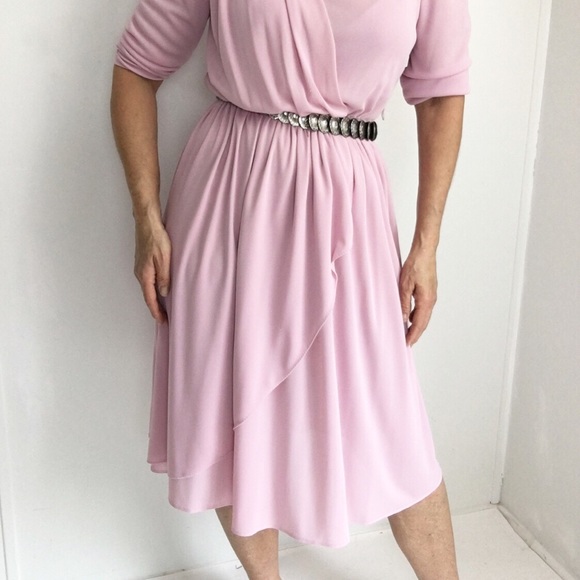 Vintage Dusty Rose Pleated Toga Style Dress - Picture 4 of 5